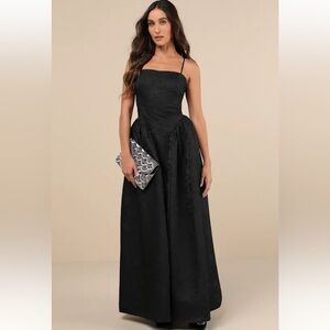 Gorgeous Extravagance Black Floral Jacquard Maxi Dress